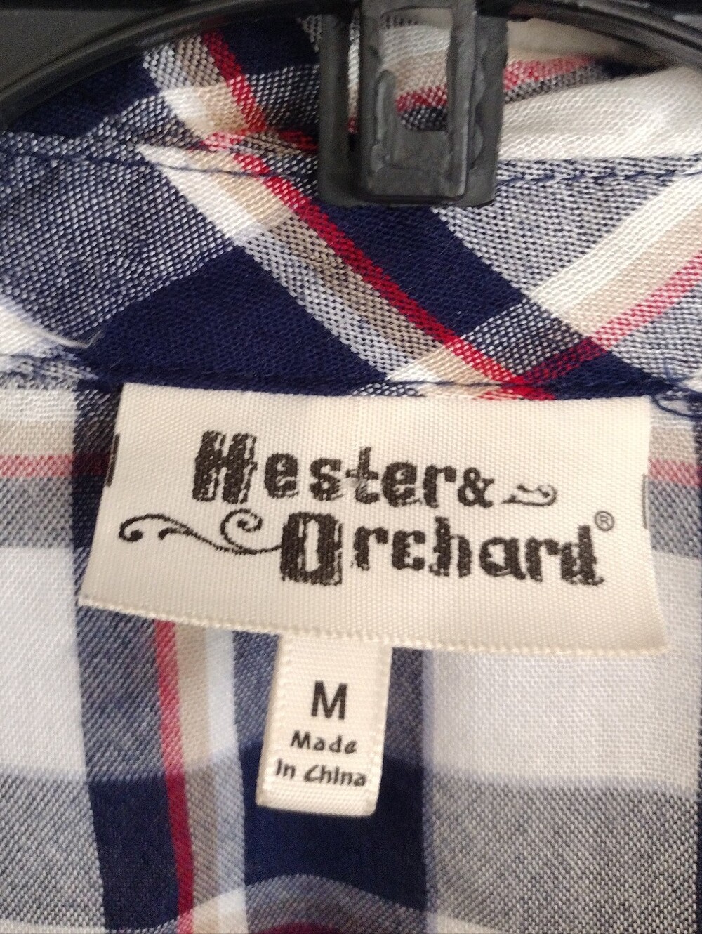 Hester & Orchard Anthropologie Plaid Rayon Button-Up Shirt Navy White Red Medium - Picture 2 of 11